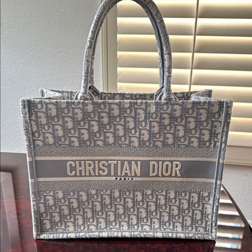 Dior Gray Monogram Tote with Structured Design